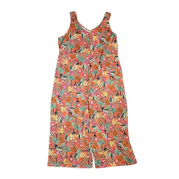 Cuddl Duds Jumpsuit Womens Plus Size 3X Orange Floral Tropical Pineapple Hawaii - Picture 1 of 7